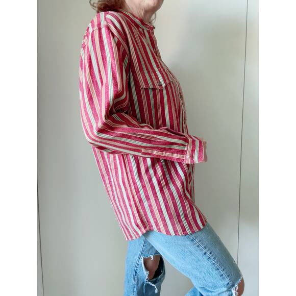 Vintage 90s Mens Button Up Shirt Size S/M Gitano Striped Linen Cotton New Wave - Picture 8 of 9